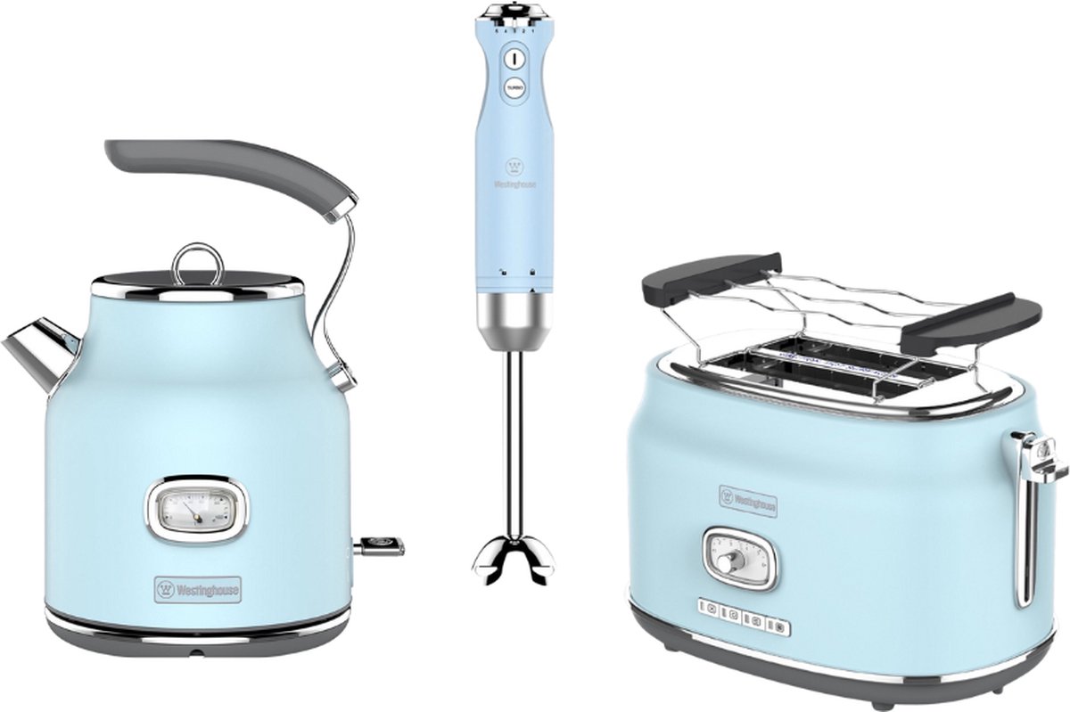 Westinghouse Retro Kettle Toaster Slots Hand Blender Blue